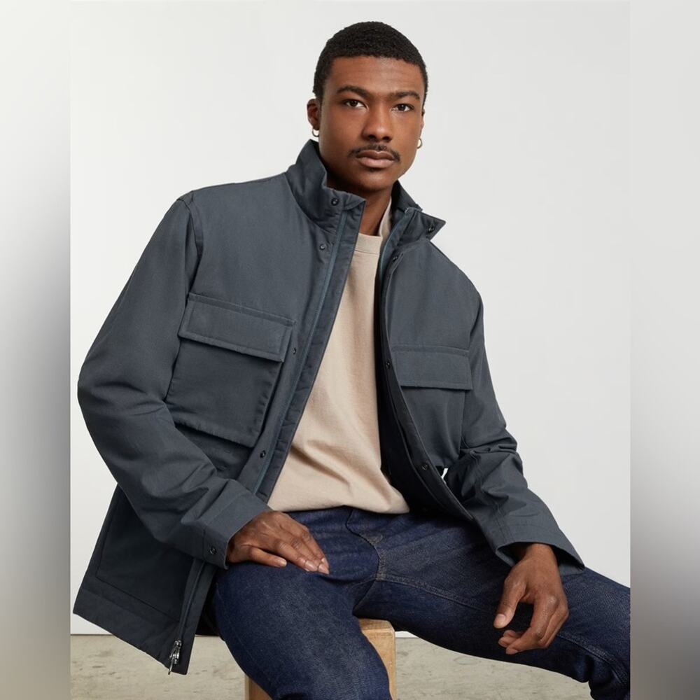 EVERLANE The Waxed Cotton Jacket Slate Gray Utility Pockets Zip Front Medium NEW